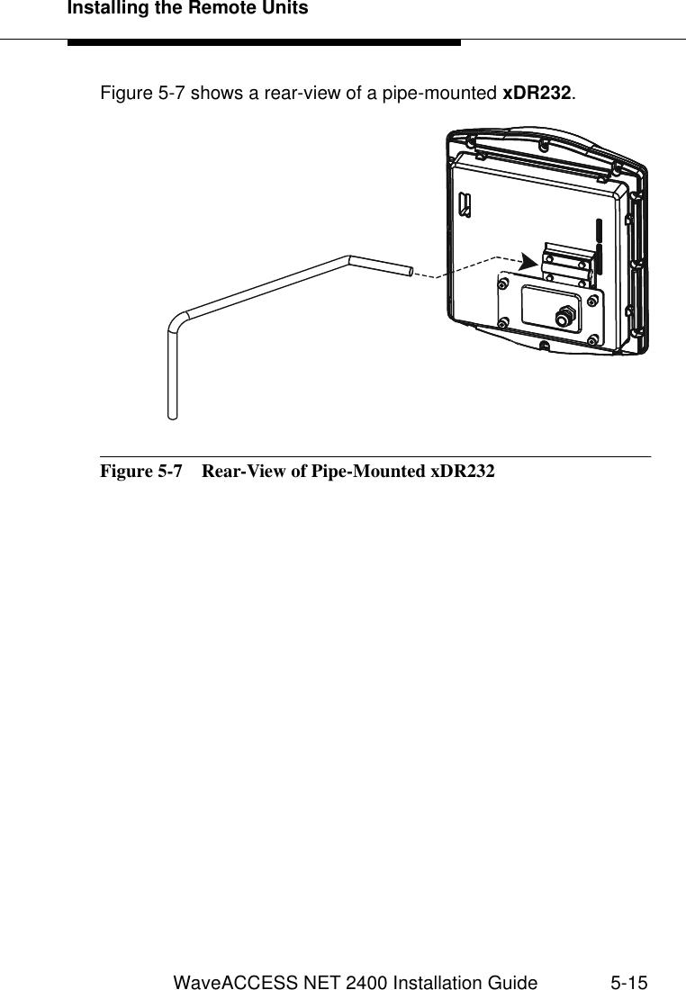 Installing the Remote UnitsWaveACCESS NET 2400 Installation Guide 5-15Figure 5-7 shows a rear-view of a pipe-mounted xDR232.Figure 5-7  Rear-View of Pipe-Mounted xDR232