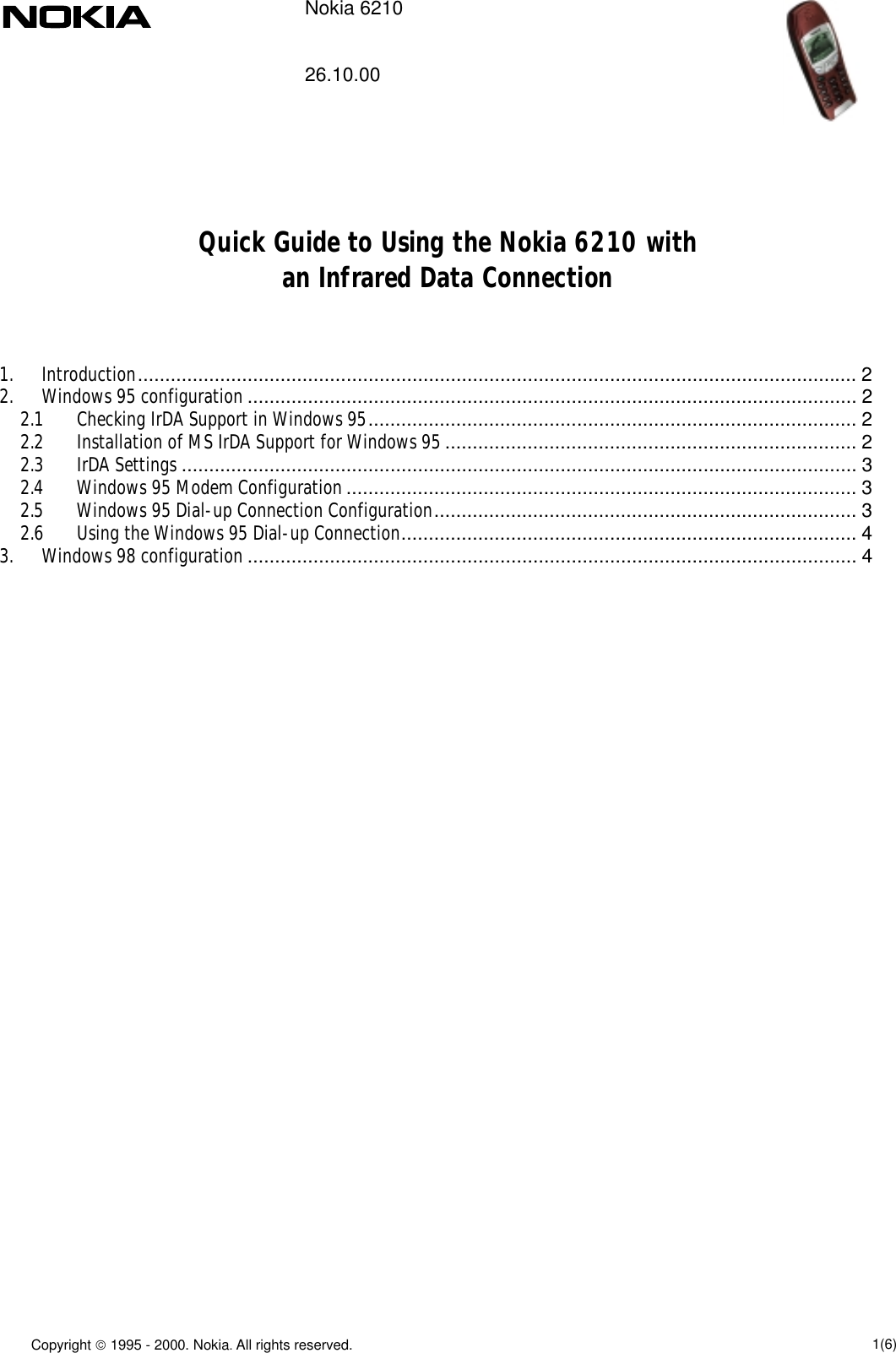 Page 1 of 6 - Nokia 6210 Using The With An Infrared Data Connection (PDF File) User Manual  To 10d073cb-ed6b-4b75-954d-3f30a017f12d