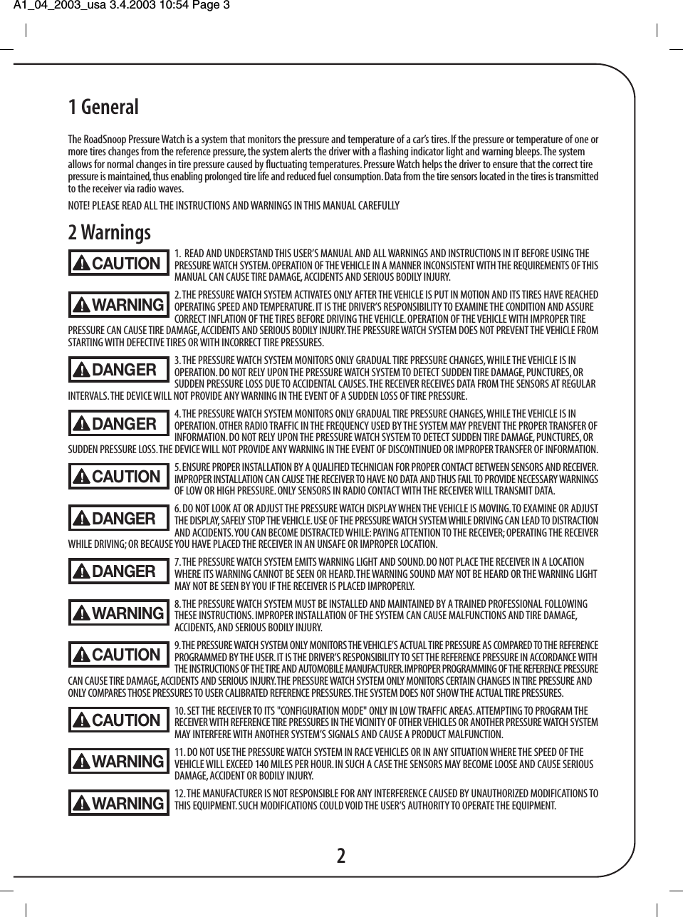 Nokian Tyres PLC RSPW01R Tyre Pressure Monitoring Device User Manual text