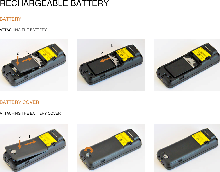RECHARGEABLE BATTERYBATTERYATTACHING THE BATTERYBATTERY COVERATTACHING THE BATTERY COVER1.2.2.1.1.2.