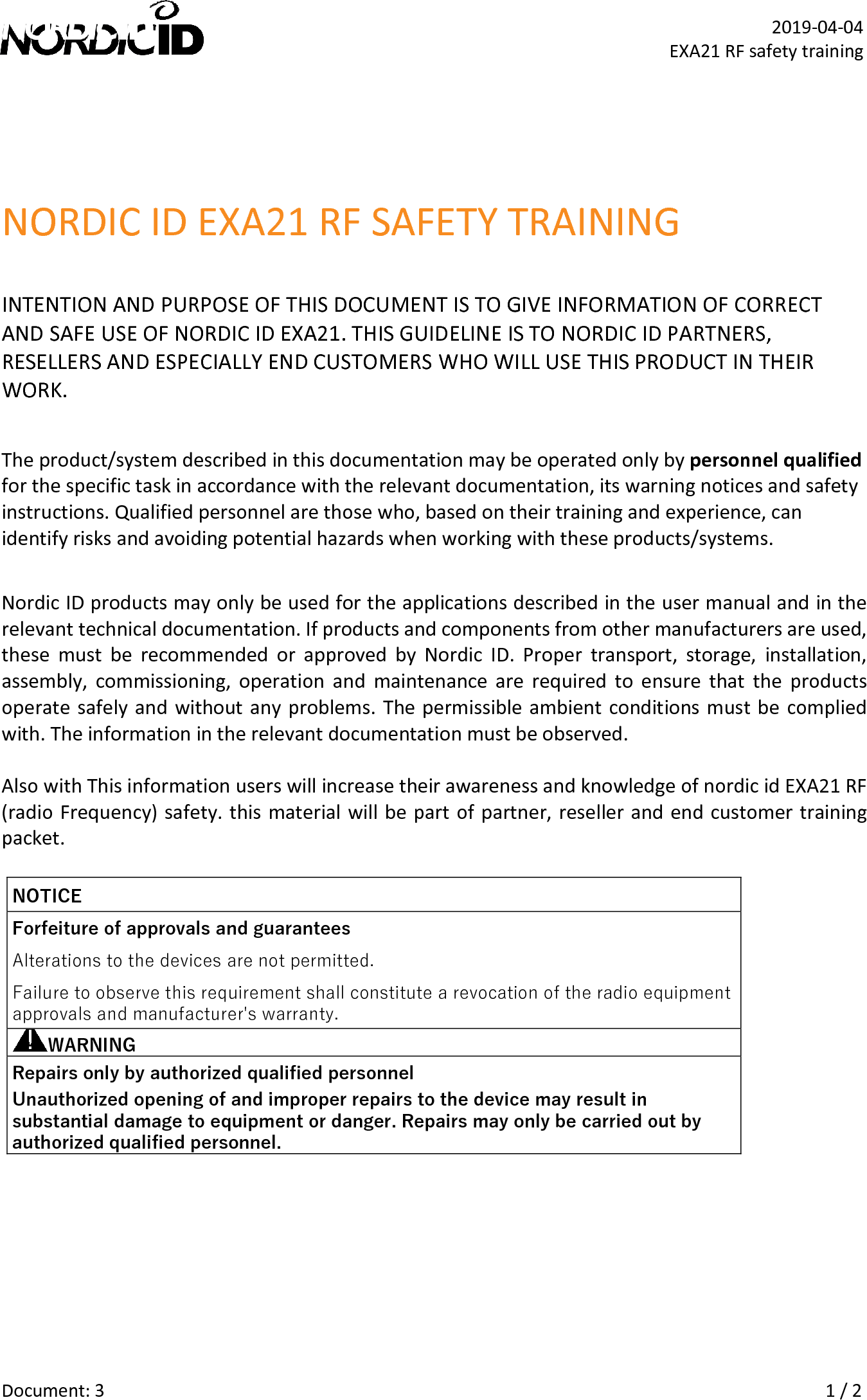 Nordic ID NUR0W1 Nordic ID UHF RFID Radio Module NUR0W1 User Manual RF