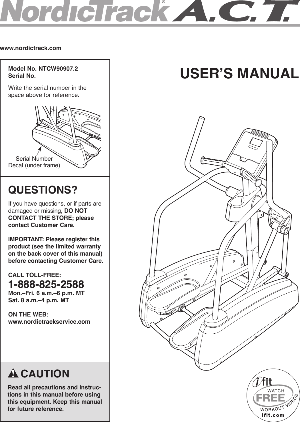 Nordic Track Ntcw909072 Owner S Manual 285430