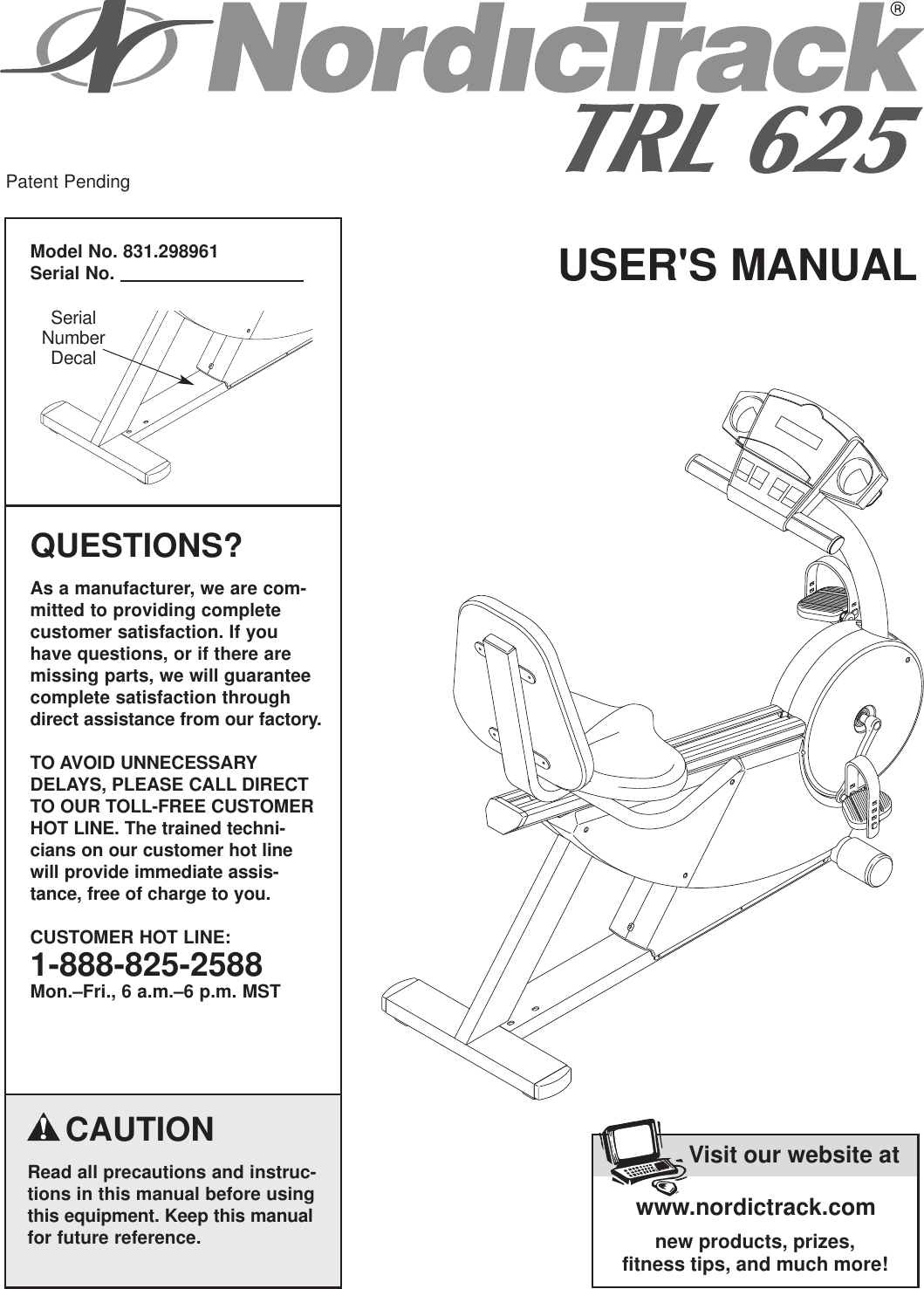 Nordic Track Trl 625 831 298961 Users Manual Manualslib Makes It Easy To Find Manuals Online