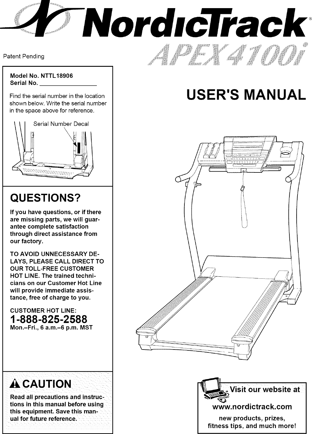 Nordictrack 831298016 User Manual APEX 4100I Manuals And Guides L0408128