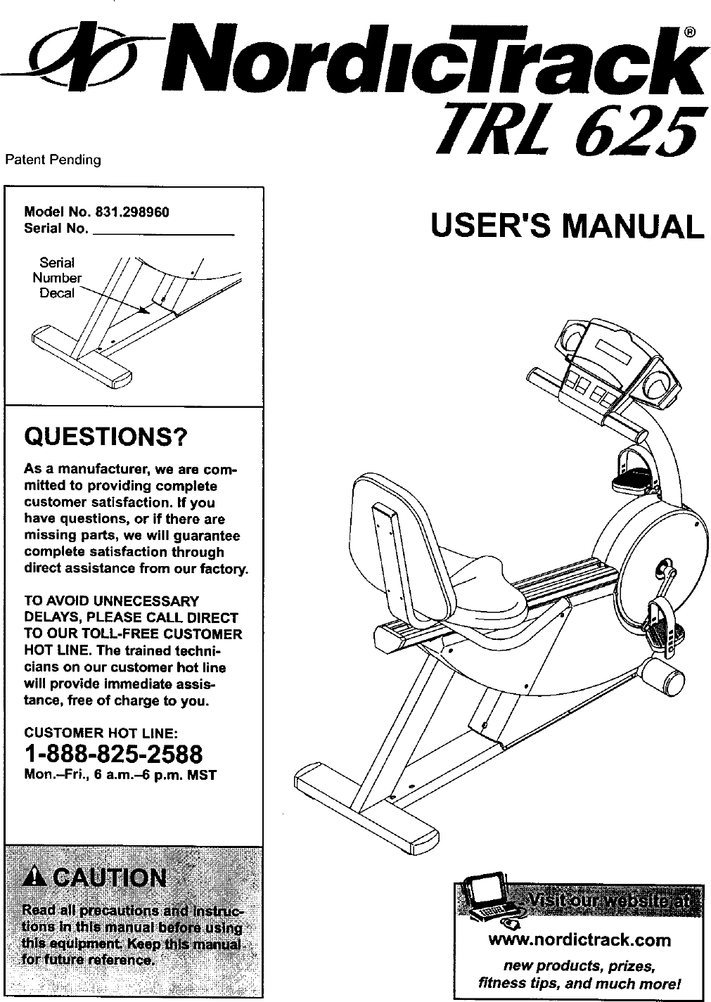 Nordictrack 831298960 User Manual Nordic Track Trl625 Manuals And Guides L0303323