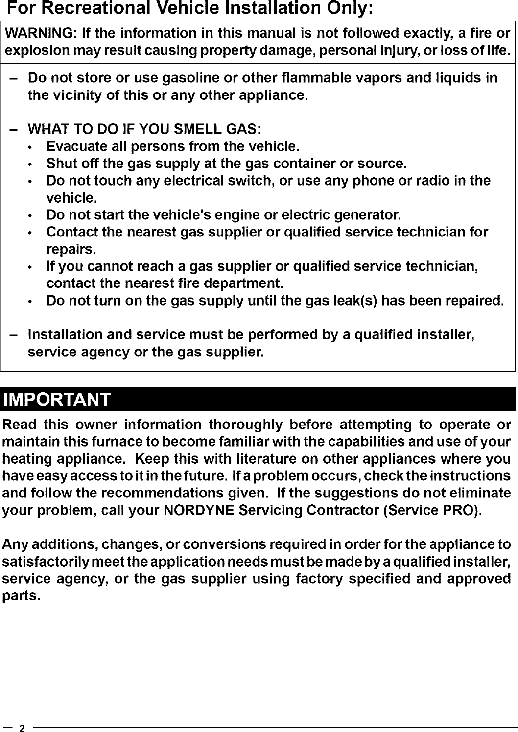 Page 2 of 8 - Nordyne M2RC-080A User Manual  FURNACE - Manuals And Guides L0612156
