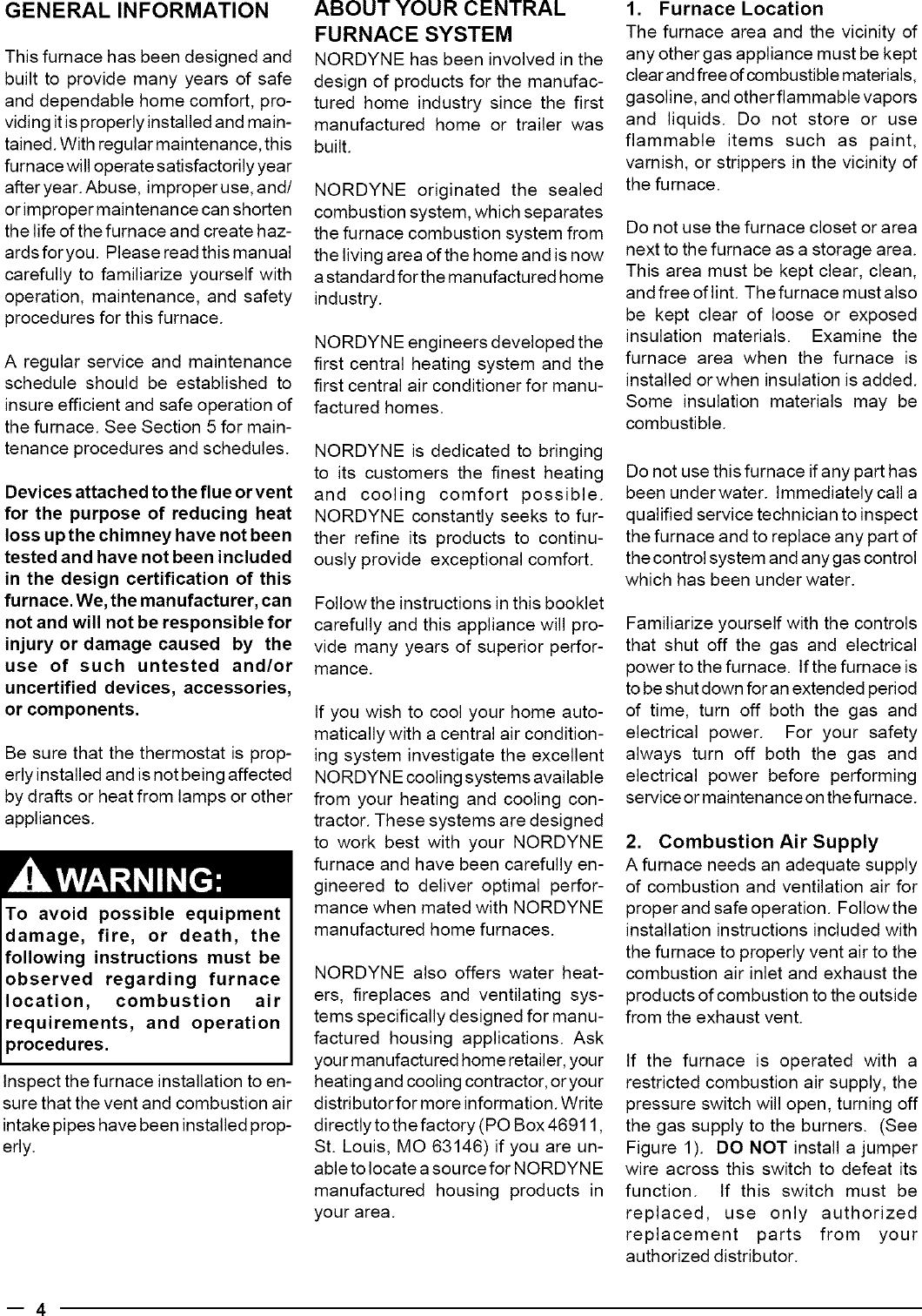 Page 4 of 8 - Nordyne M2RC-080A User Manual  FURNACE - Manuals And Guides L0612156