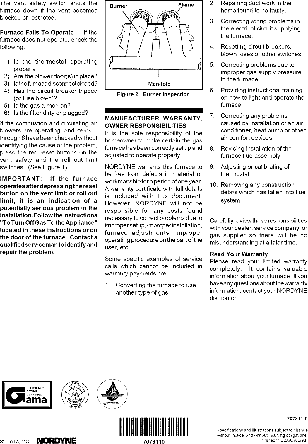Page 8 of 8 - Nordyne M2RC-080A User Manual  FURNACE - Manuals And Guides L0612156
