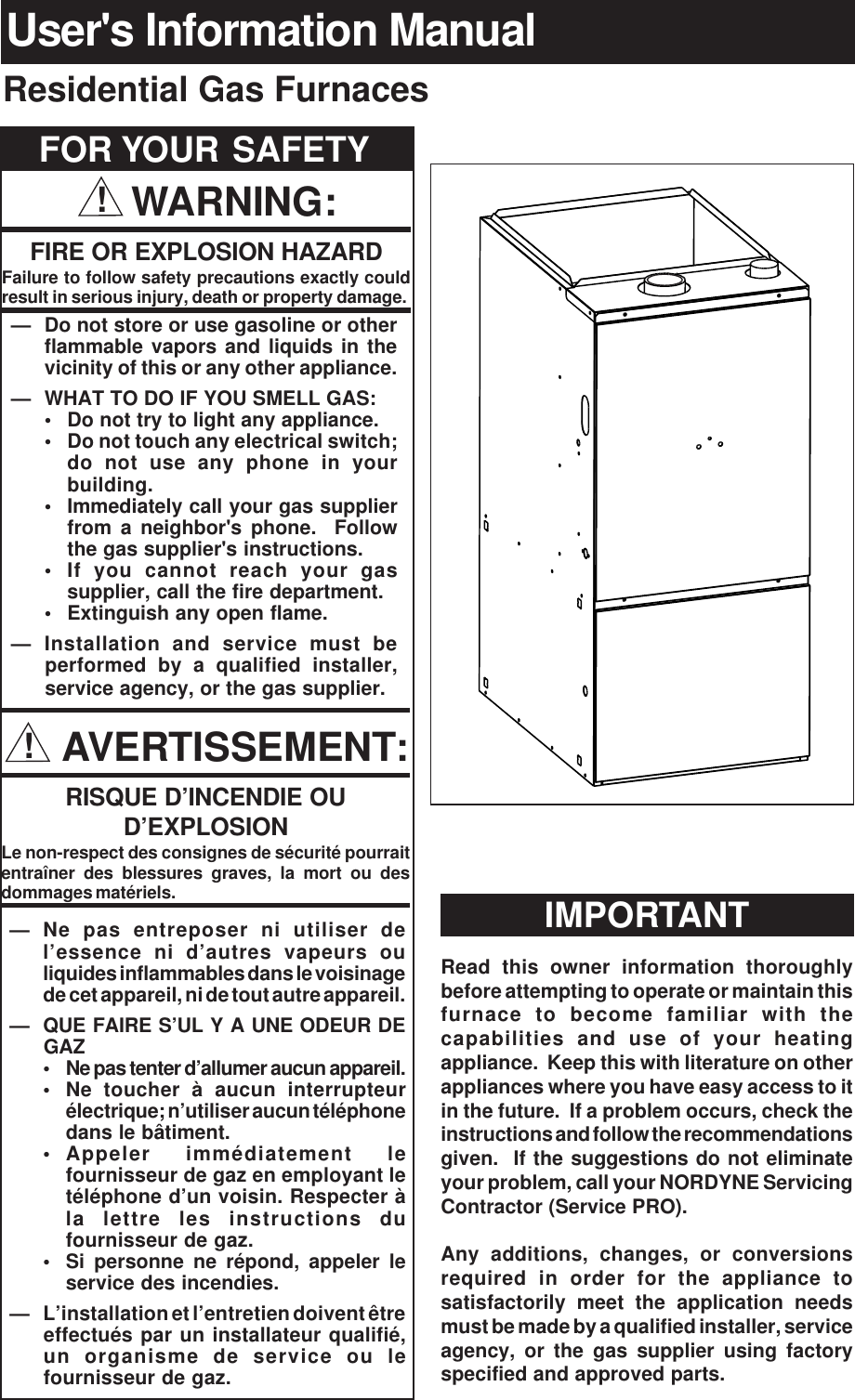 Page 1 of 12 - Nordyne Nordyne-Residential-Gas-Furnaces-Users-Manual- 708222-0 G6TA Furn. UM.PMD  Nordyne-residential-gas-furnaces-users-manual
