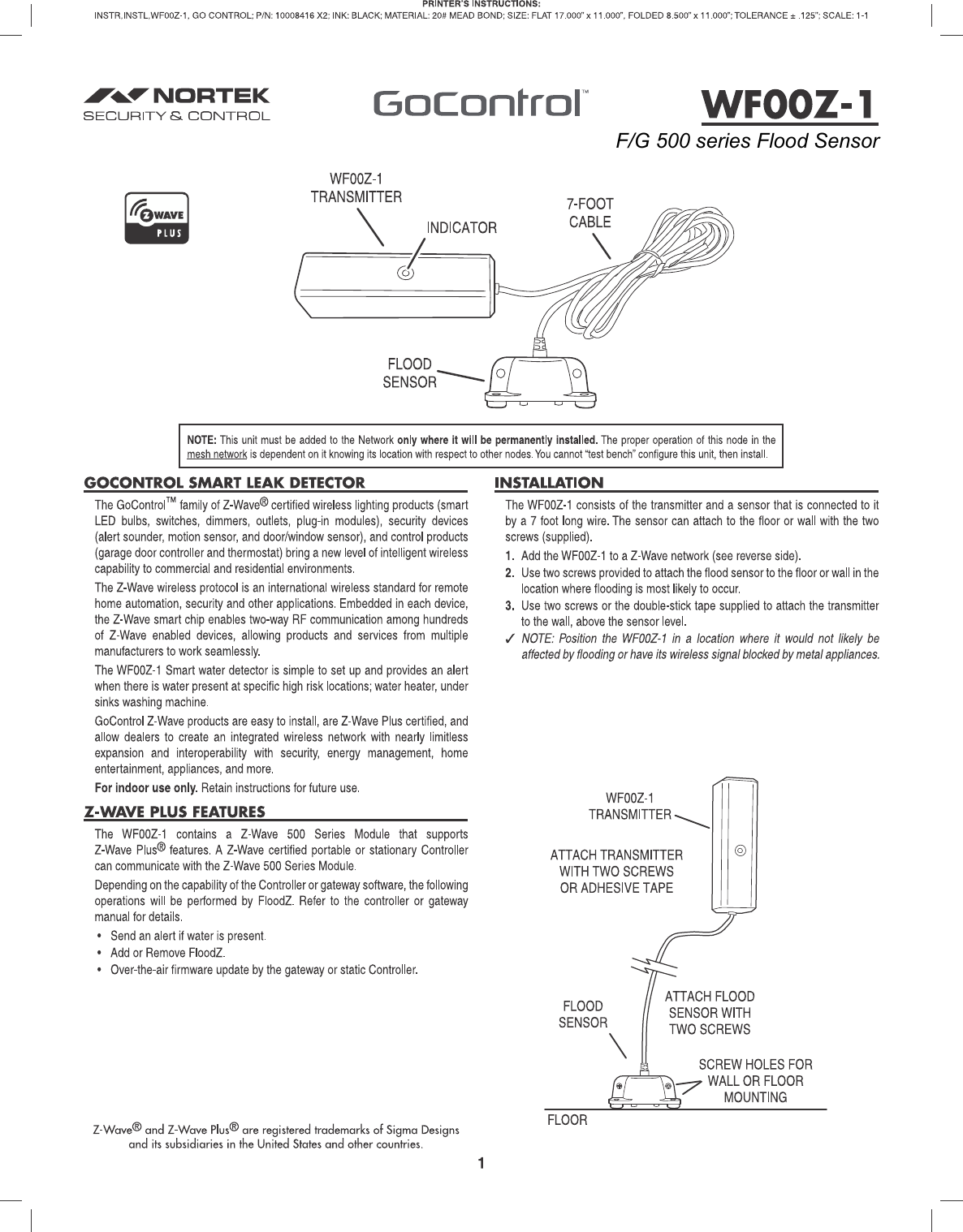 F/G 500 series Flood Sensor