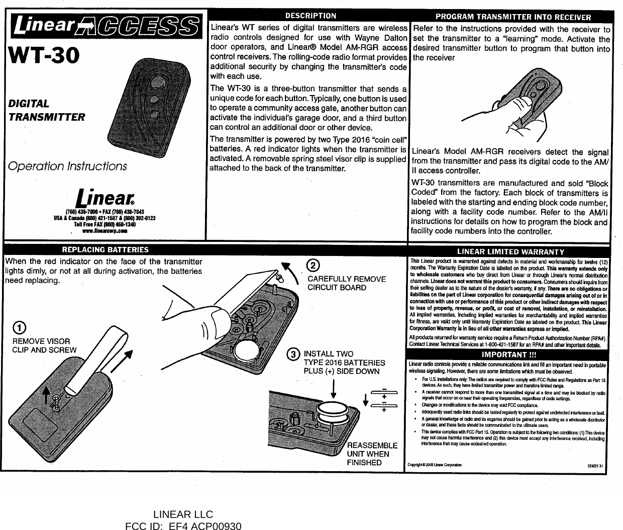  LINEAR LLC   FCC ID:  EF4 ACP00930     