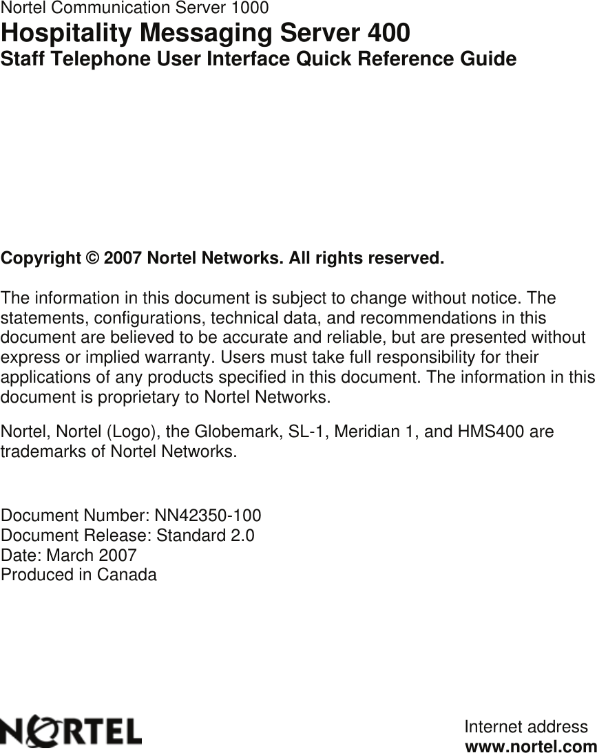 Page 8 of 8 - Nortel-Networks Nortel-Networks-Nortel-Baystack-Instant-Internet-400-Users-Manual- HMS400 Telephone User Interface (TUI)  Nortel-networks-nortel-baystack-instant-internet-400-users-manual