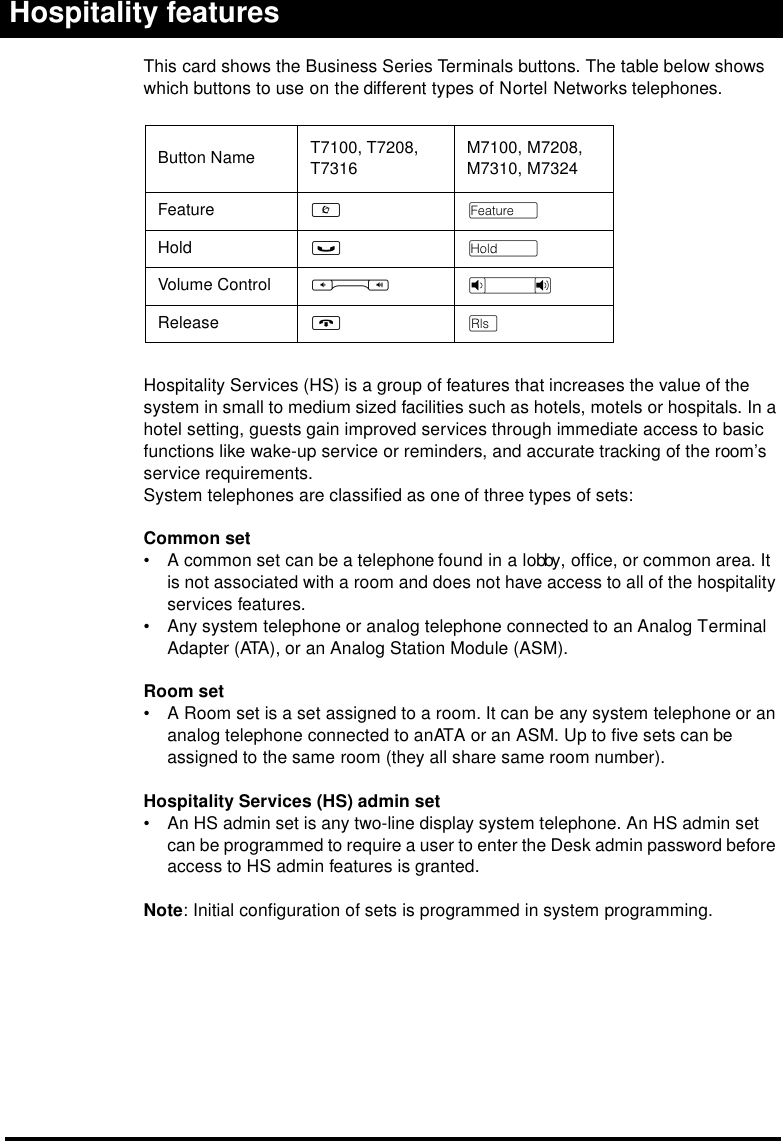 Page 2 of 6 - Nortel-Networks Nortel-Networks-Telephone-M7310-Users-Manual- Norstar ICS Hospitality Features Card  Nortel-networks-telephone-m7310-users-manual