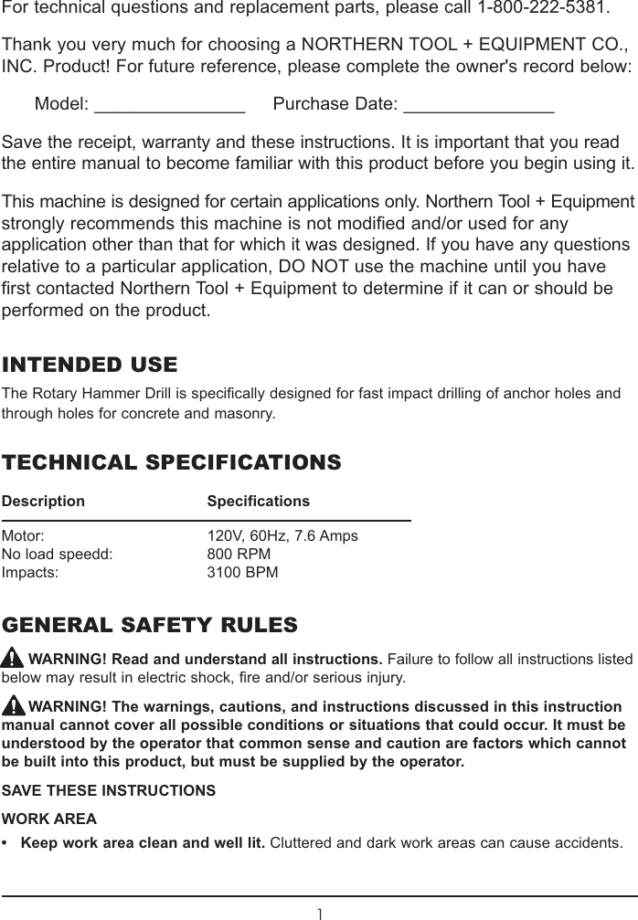 Page 2 of 10 - Northern-Industrial-Tools Northern-Industrial-Tools-143384-Users-Manual-  Northern-industrial-tools-143384-users-manual