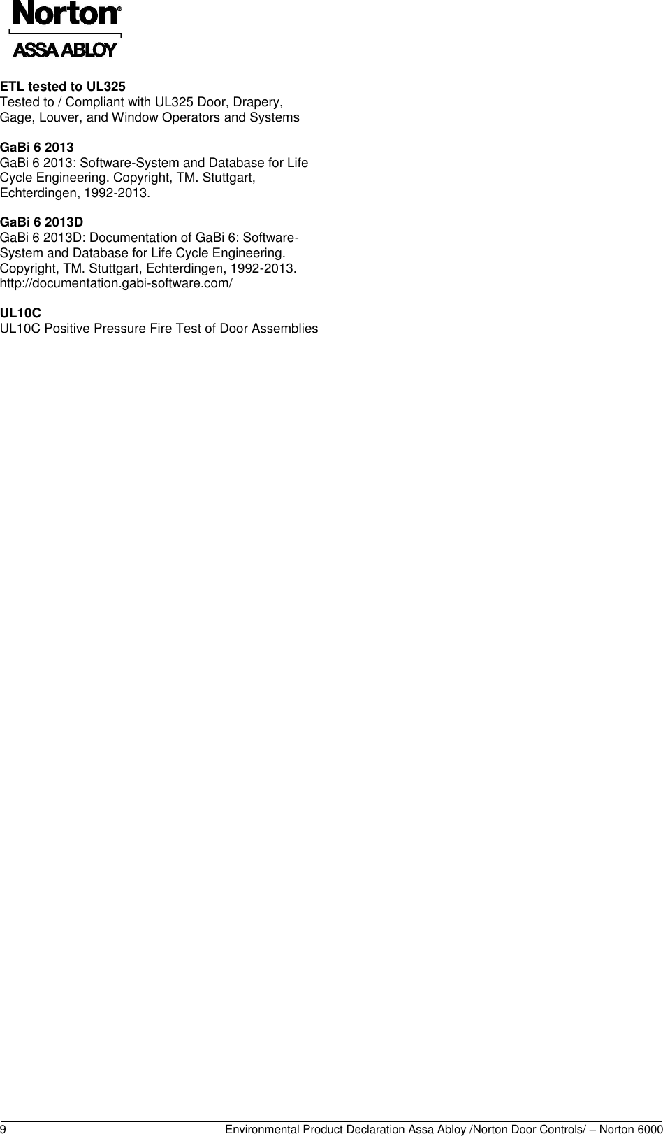 Page 10 of 12 - Norton  6000 Series Swinging Door Operator - Environmental Product Declaration (EPD) 157.1 ASSA ABLOY Mr EPD