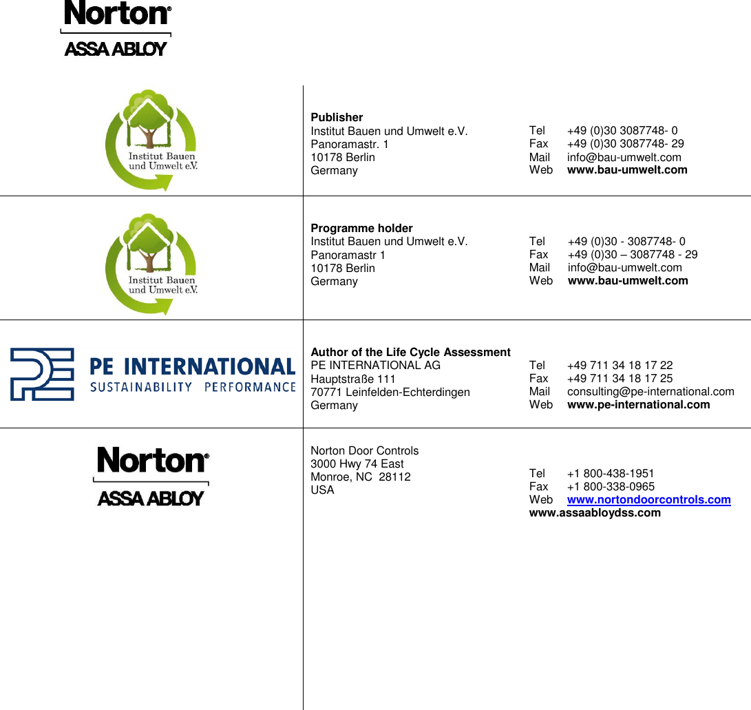 Page 12 of 12 - Norton  6000 Series Swinging Door Operator - Environmental Product Declaration (EPD) 157.1 ASSA ABLOY Mr EPD