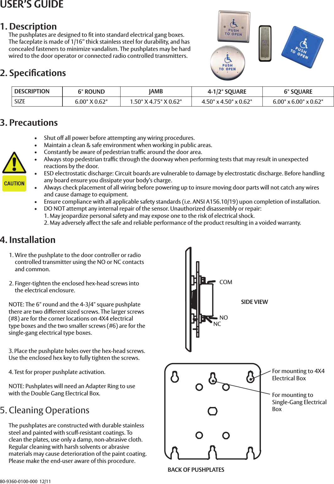 Page 1 of 1 - Norton Instructions For Activating Switches (501, 502, 505, 506, 507, 531, 532, 533, 534, 535) And Vestibul 80-9360-0100-000