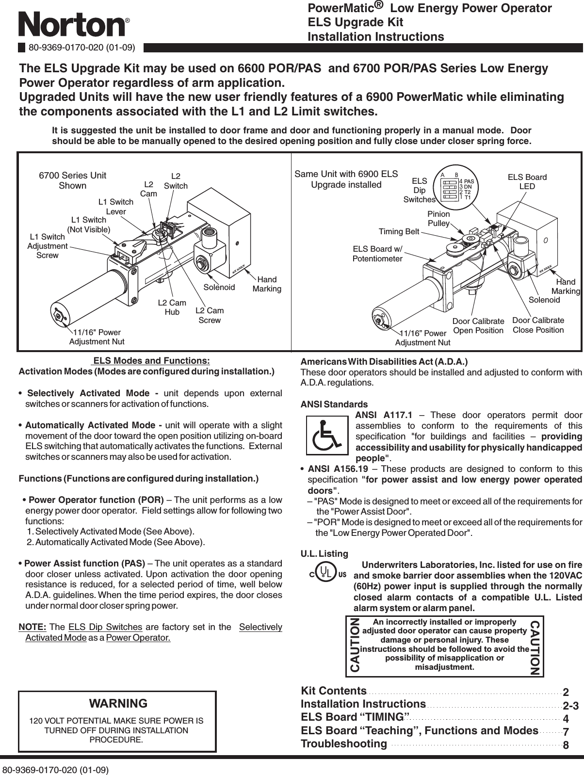 Page 1 of 8 - Norton 80-9369-0170-020 (01-09) 6600/6700 ELS Upgrade Kit