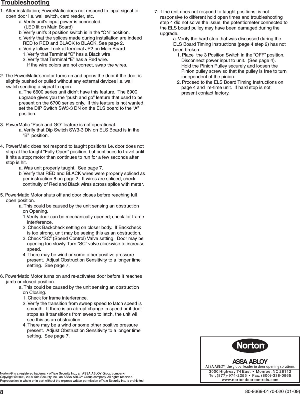 Page 8 of 8 - Norton 80-9369-0170-020 (01-09) 6600/6700 ELS Upgrade Kit