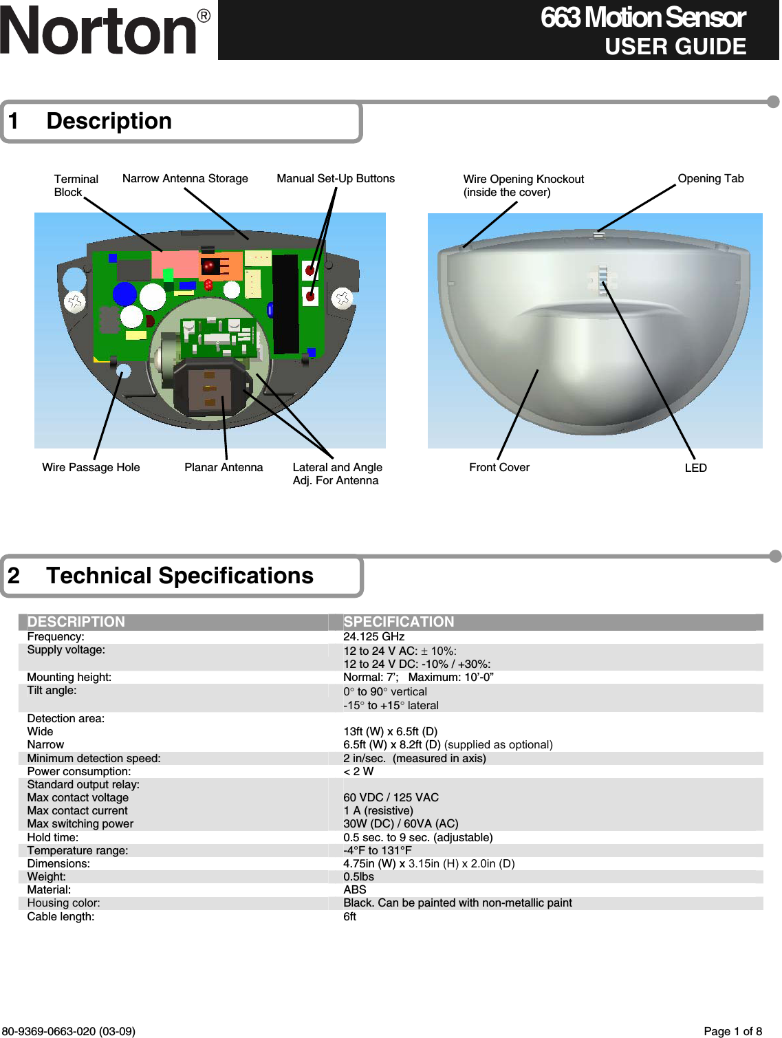 Page 1 of 8 - Norton - 75.5185.04_Eagle_English_20070727 663 Motion Sensor 80-9369-0663-020