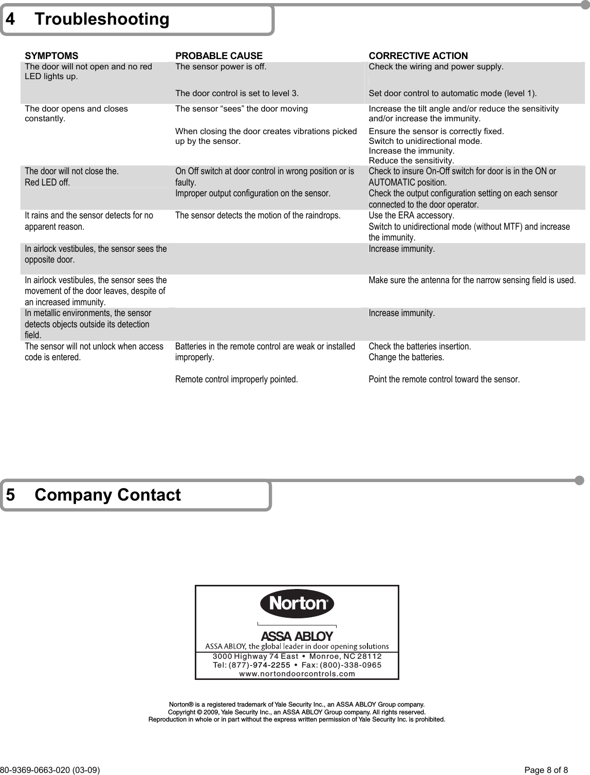 Page 8 of 8 - Norton - 75.5185.04_Eagle_English_20070727 663 Motion Sensor 80-9369-0663-020