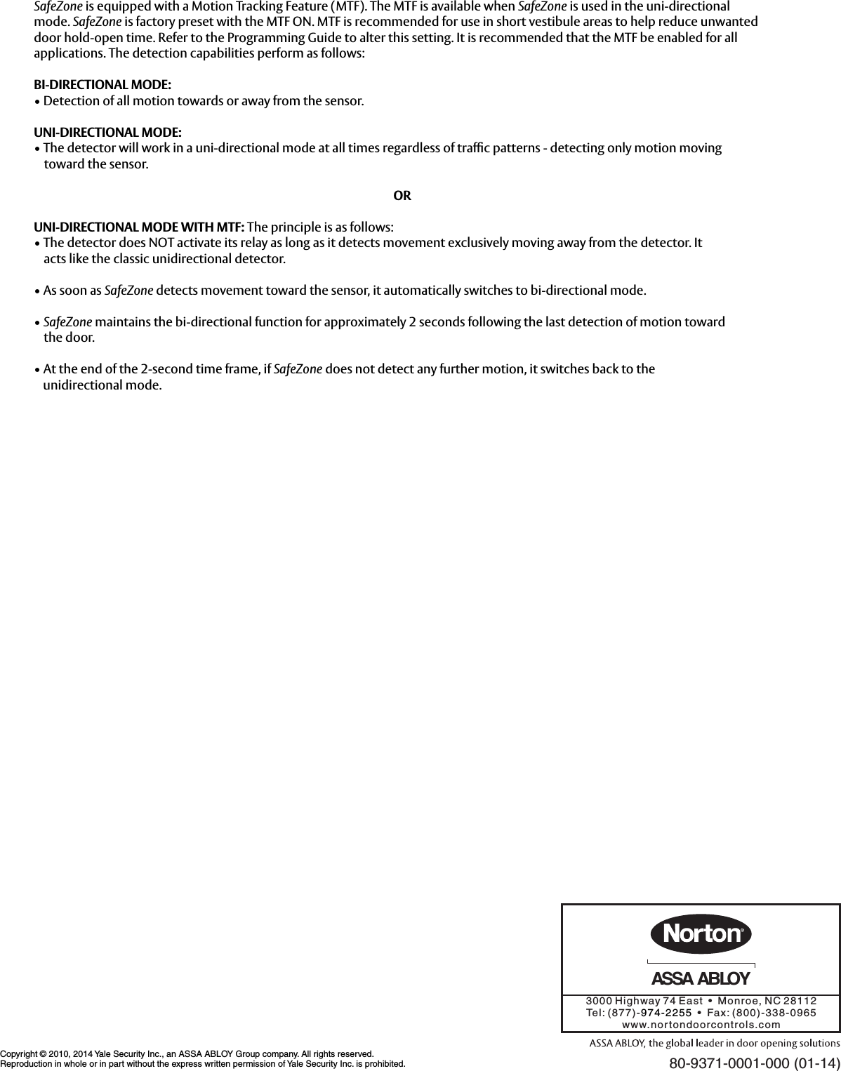 Page 2 of 2 - Norton  7100REM Remote Programming Guide 80-9371-0001-000