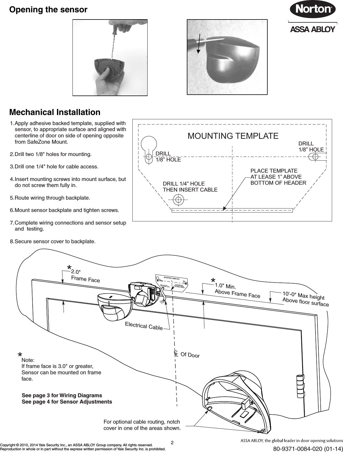 Page 2 of 6 - Norton  7100SZ Series Safe Zone With External Sensor Installation And Instruction Manual 80-9371-0084-020
