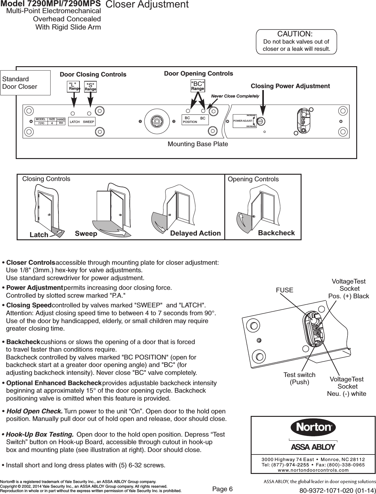 Page 6 of 6 - Norton  7290MPI, 7290 MPS Overhead Concealed Closer/Holder 80-9372-1071-020
