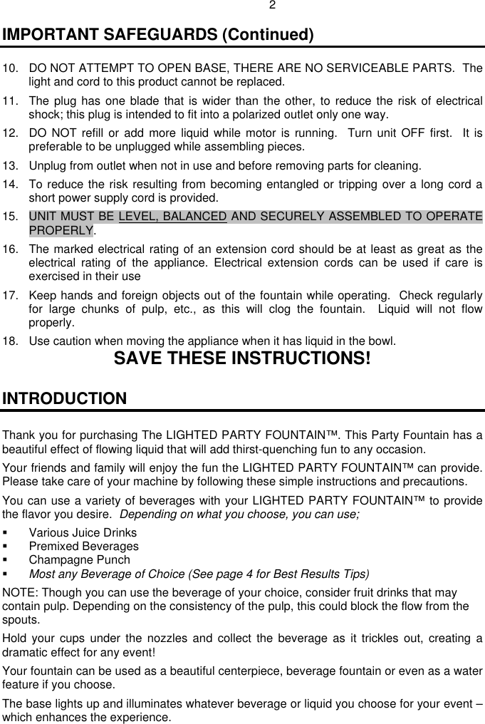 Page 4 of 10 - Nostalgia-Electrics Nostalgia-Electrics-Lpf-210-Users-Manual- Read These  Nostalgia-electrics-lpf-210-users-manual