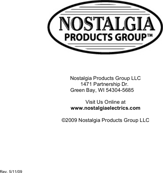 Page 8 of 8 - Nostalgia-Electrics Nostalgia-Electrics-Retro-Popcorn-Maker-Rhp-Users-Manual- RHP-SERIES ENG 5-11-09  Nostalgia-electrics-retro-popcorn-maker-rhp-users-manual