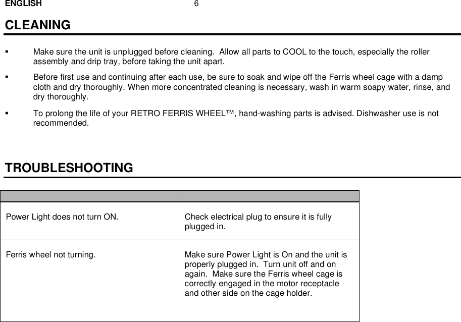 Page 7 of 9 - Nostalgia-Electrics Nostalgia-Electrics-Rfh-900-Users-Manual RFH-900 ENG 7-28-09
