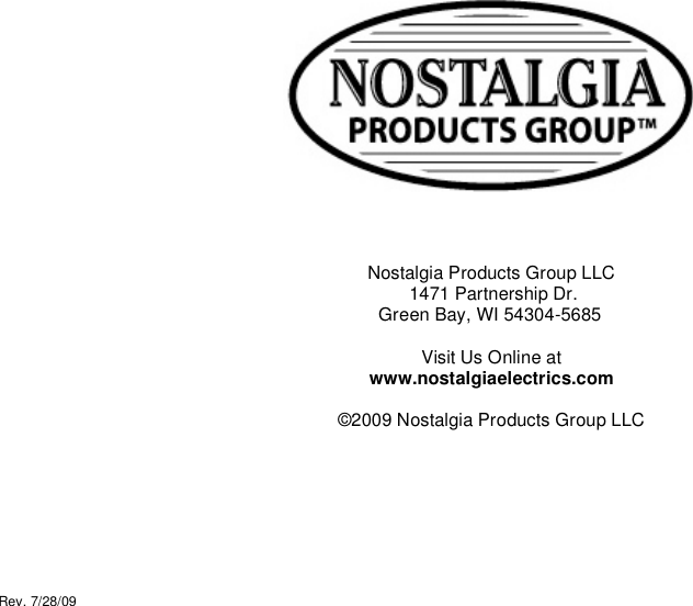 Page 9 of 9 - Nostalgia-Electrics Nostalgia-Electrics-Rfh-900-Users-Manual RFH-900 ENG 7-28-09