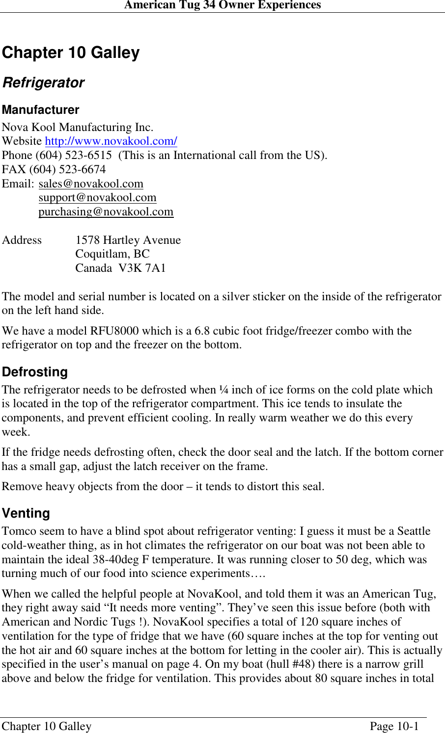 Page 1 of 9 - Nova-Kool Nova-Kool-Chapter-10-Users-Manual American Tug 34 Owners Experiences V1.1