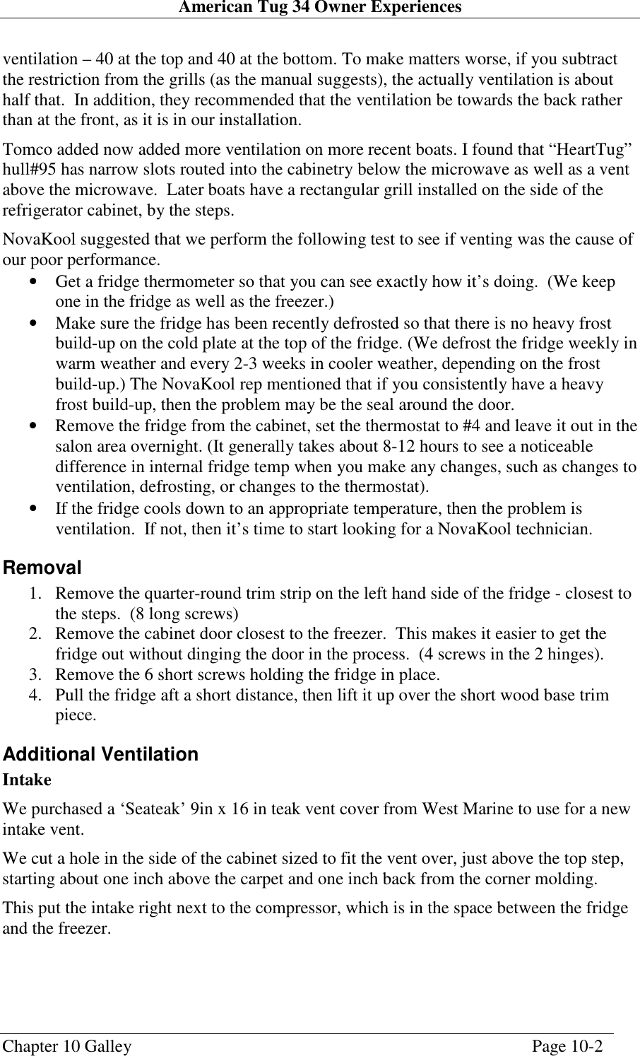 Page 2 of 9 - Nova-Kool Nova-Kool-Chapter-10-Users-Manual American Tug 34 Owners Experiences V1.1