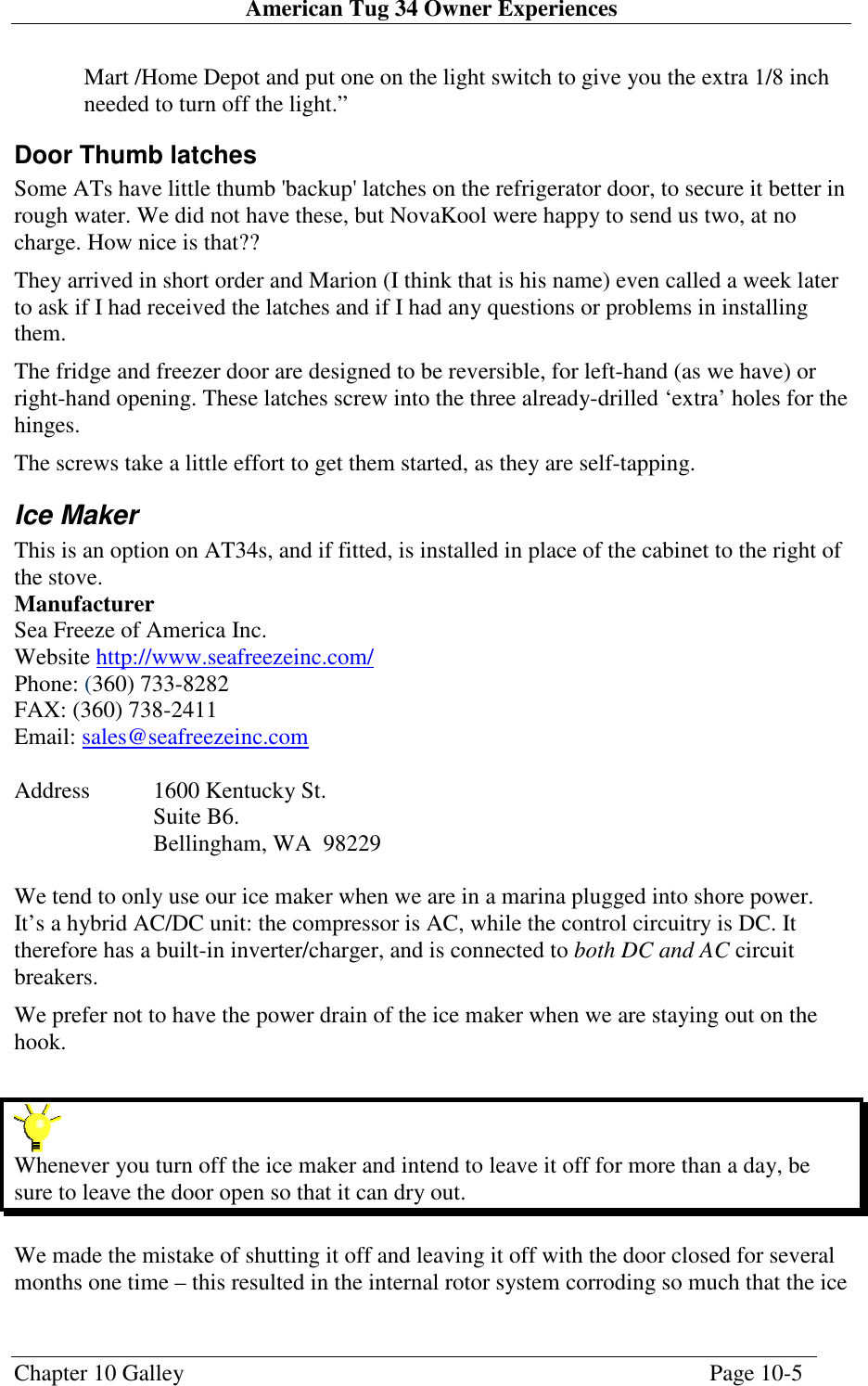 Page 5 of 9 - Nova-Kool Nova-Kool-Chapter-10-Users-Manual American Tug 34 Owners Experiences V1.1