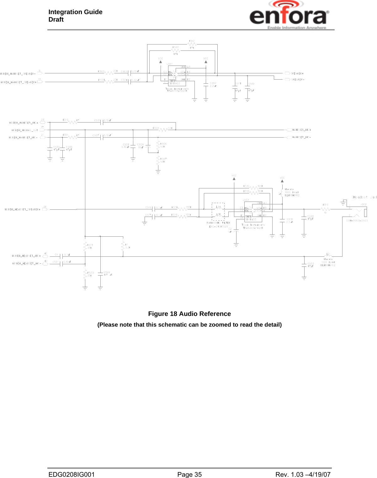 Integration Guide  Draft EDG0208IG001  Page 35  Rev. 1.03 –4/19/07   Figure 18 Audio Reference (Please note that this schematic can be zoomed to read the detail)     