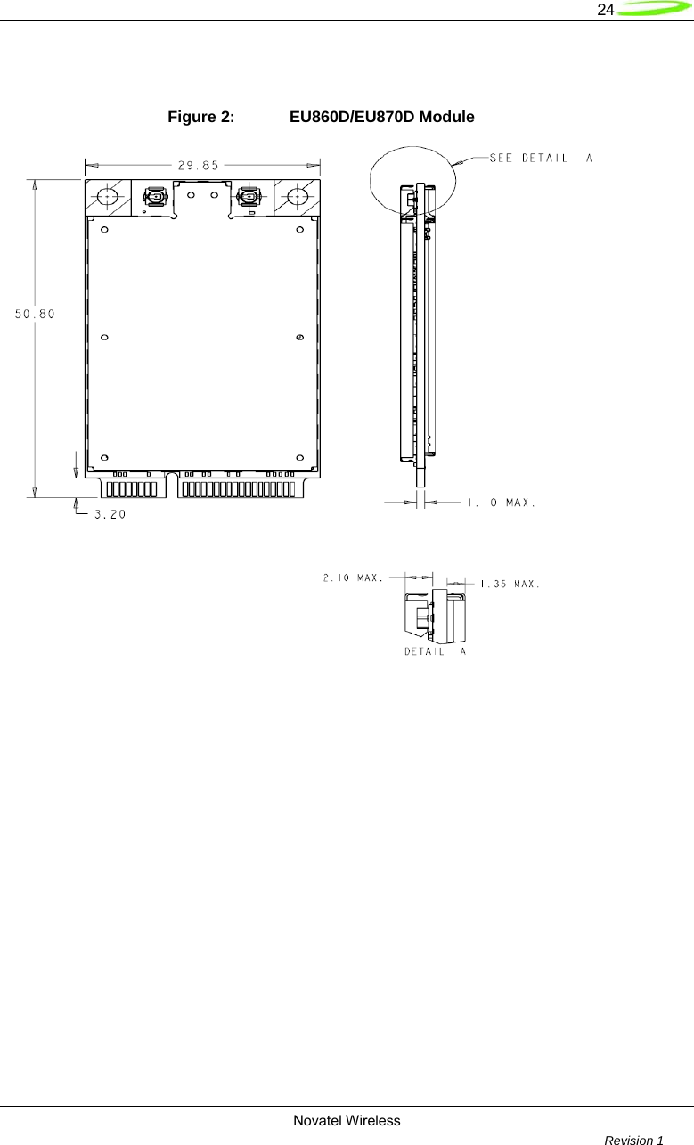   24  Novatel Wireless         Revision 1     Figure 2:  EU860D/EU870D Module                             