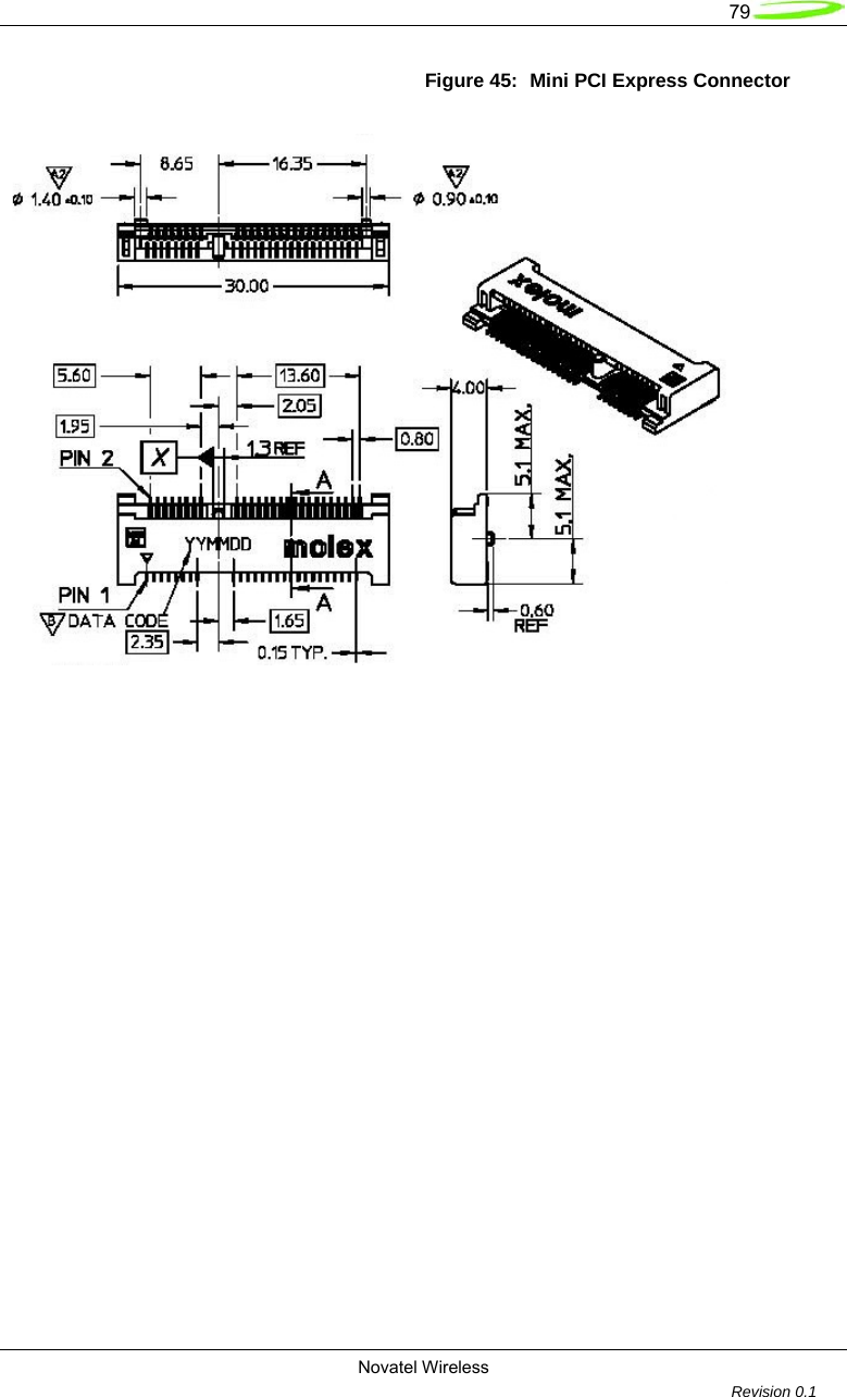   79  Novatel Wireless         Revision 0.1  Figure 45:  Mini PCI Express Connector  