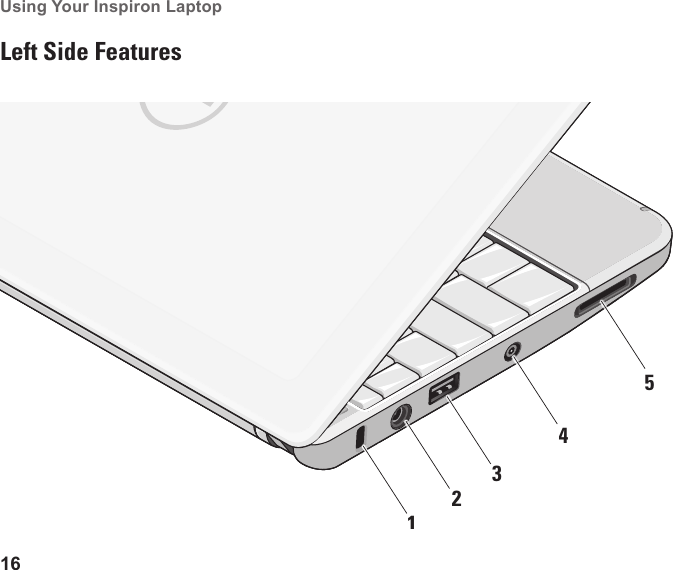 16Using Your Inspiron Laptop Left Side Features12345