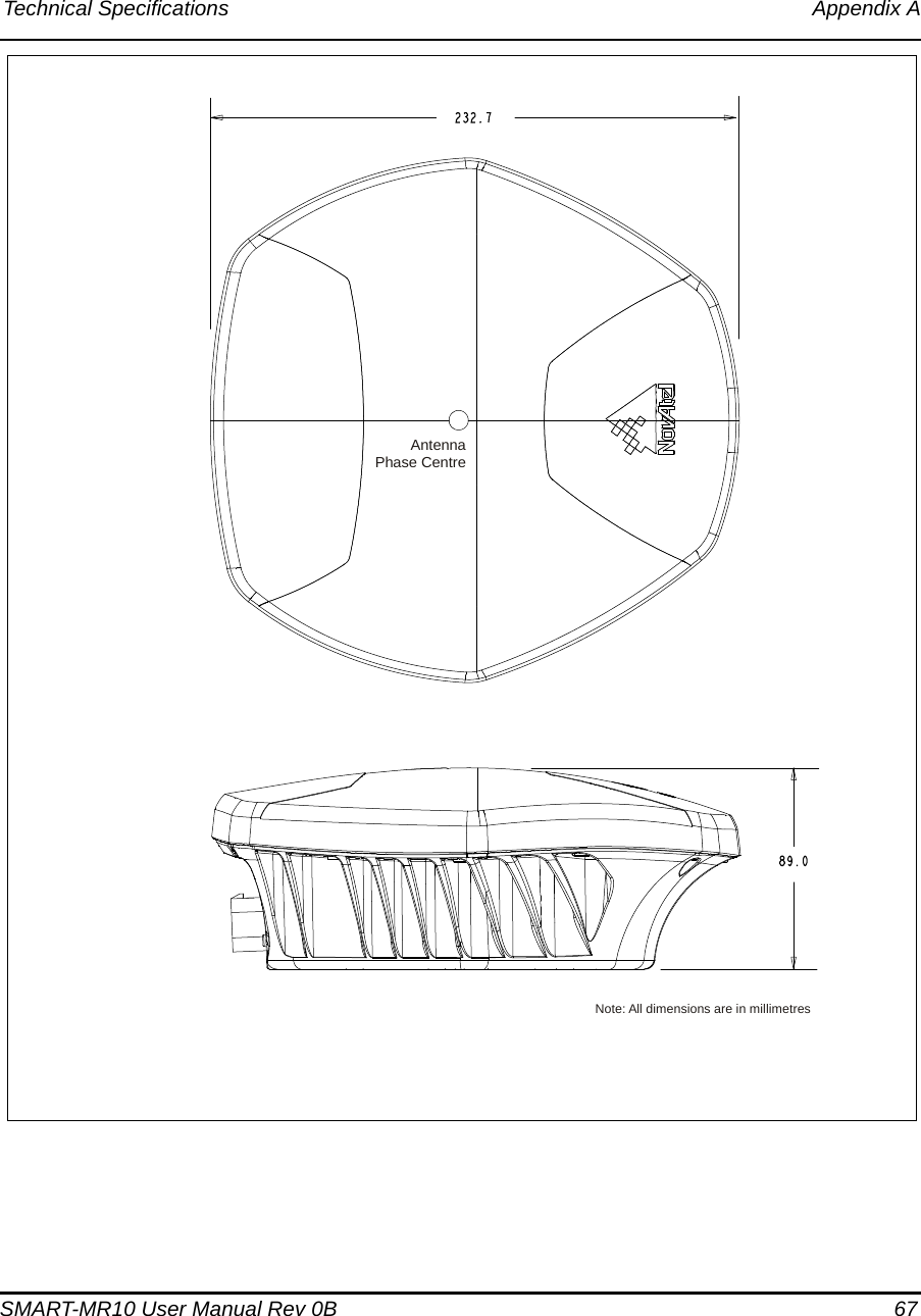 Technical Specifications Appendix ASMART-MR10 User Manual Rev 0B  67Note: All dimensions are in millimetresAntenna Phase Centre