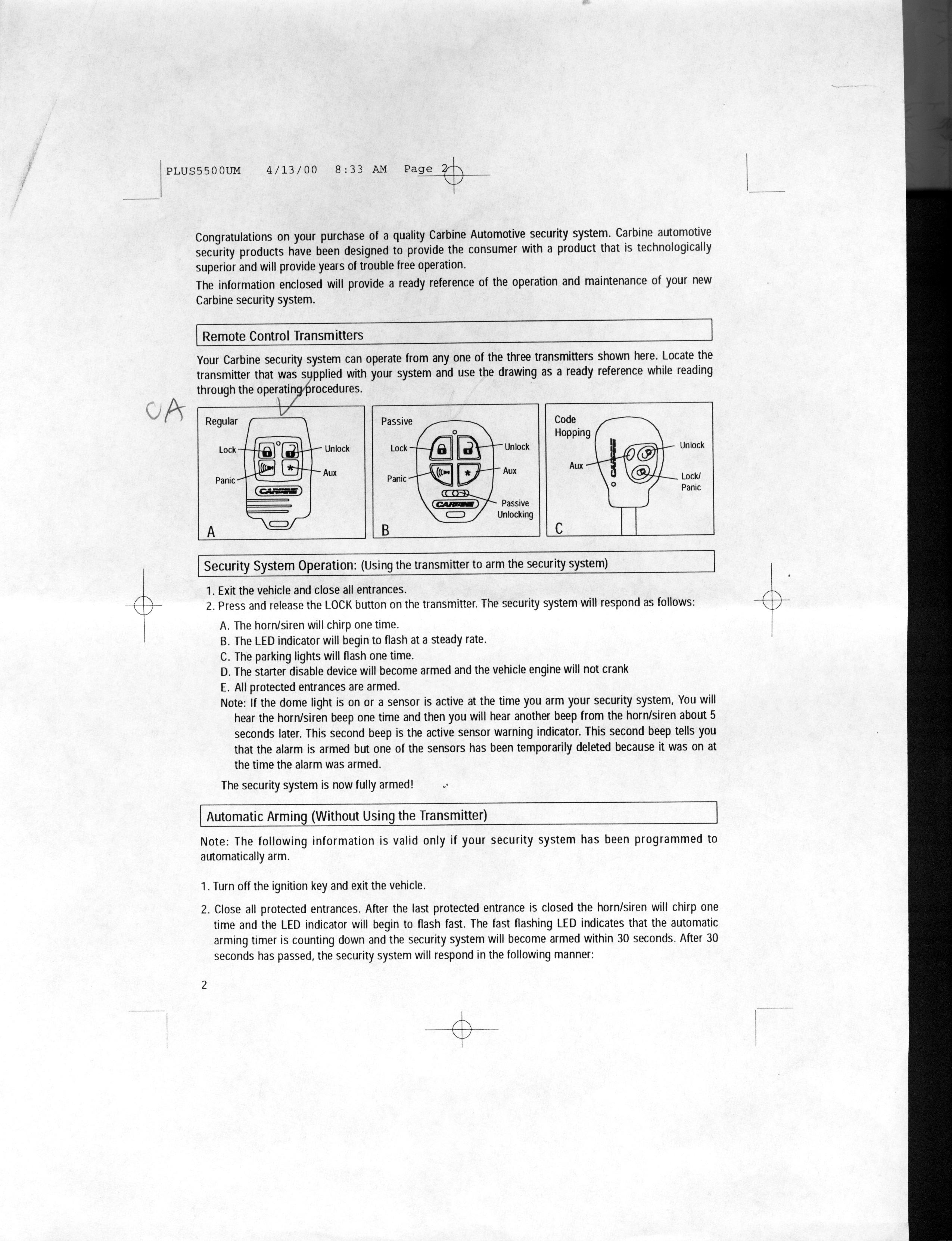 434 MHz Car Alarm Transmitter User Manual