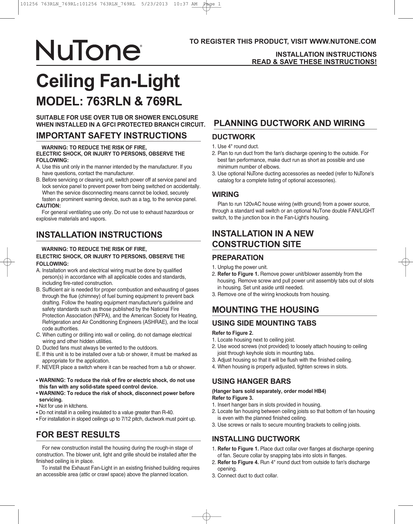 Nutone Ceiling Fan Light Model 763rln | Shelly Lighting