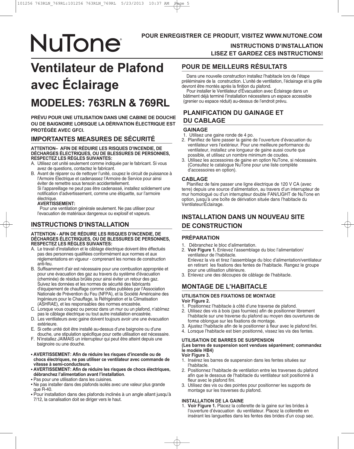 Page 5 of 8 - Nutone Nutone-763Rln-Quick-Start-Guide 101256 763RLN_769RL