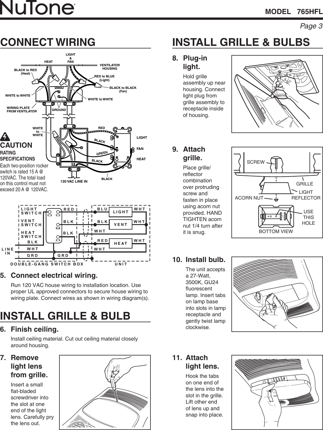 Page 3 of 8 - Nutone Nutone-765Hfl-Users-Manual-  Nutone-765hfl-users-manual