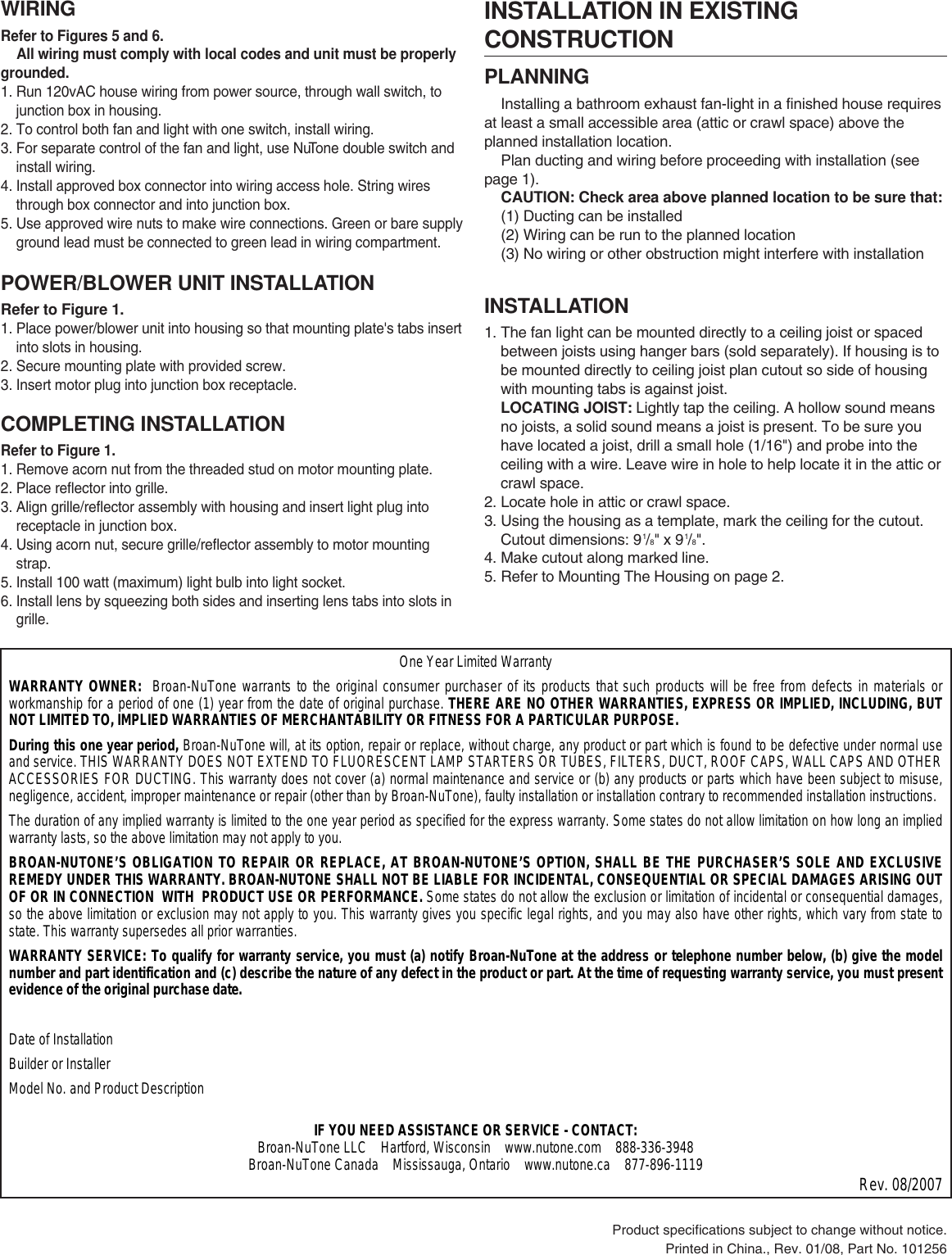 Page 2 of 8 - Nutone Nutone-769Rl-Users-Manual- 101256_763RLN_769RL  Nutone-769rl-users-manual