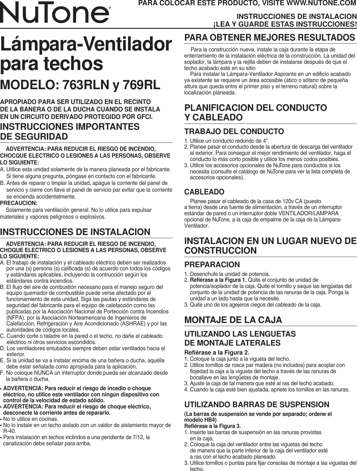 Page 3 of 8 - Nutone Nutone-769Rl-Users-Manual- 101256_763RLN_769RL  Nutone-769rl-users-manual
