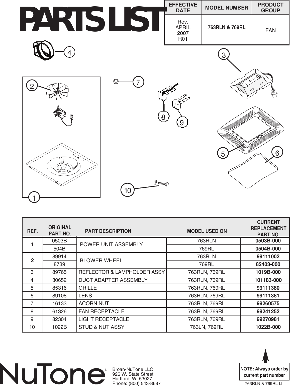 Page 8 of 8 - Nutone Nutone-769Rl-Users-Manual- 101256_763RLN_769RL  Nutone-769rl-users-manual