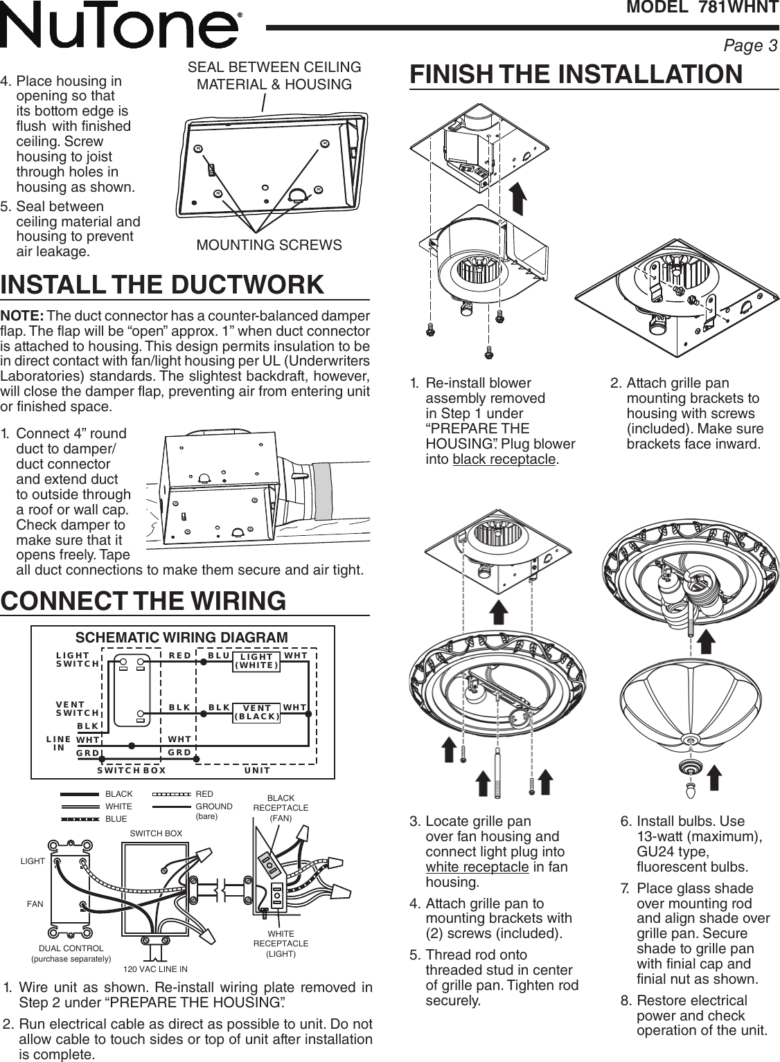 Page 3 of 8 - Nutone Nutone-781Whnt-Quick-Start-Guide