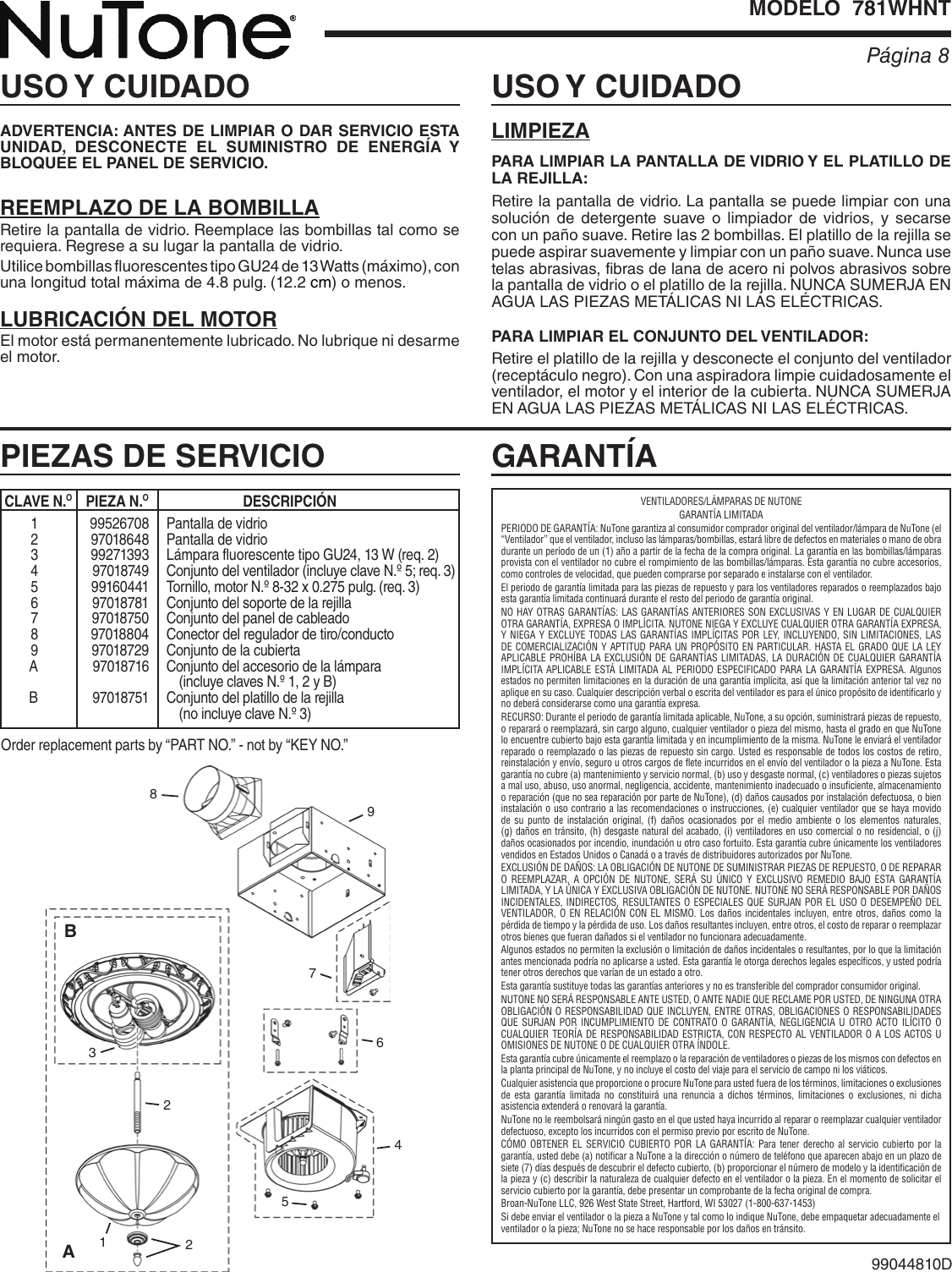 Page 8 of 8 - Nutone Nutone-781Whnt-Quick-Start-Guide