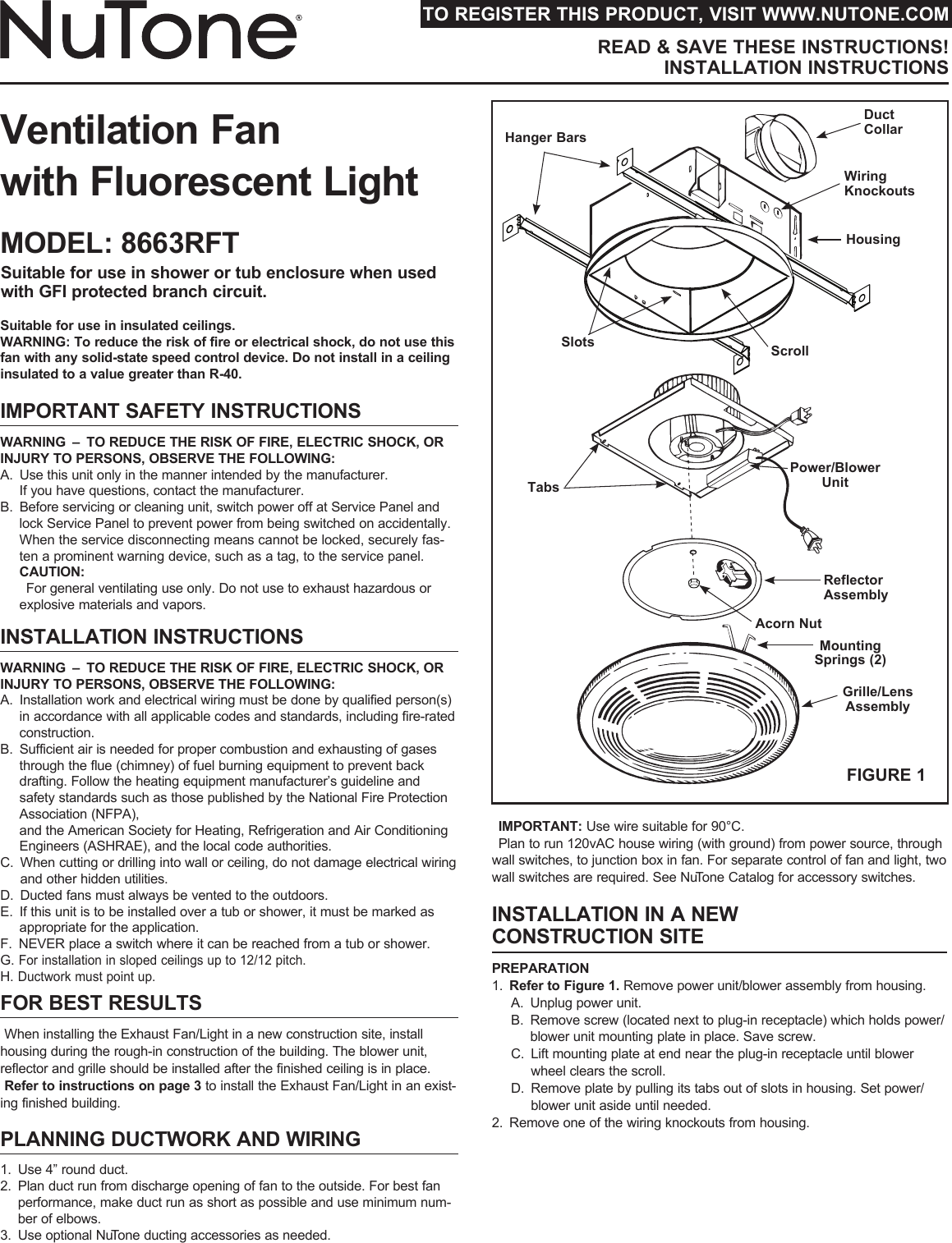 Page 1 of 12 - Nutone Nutone-8663Rft-Users-Manual-  Nutone-8663rft-users-manual